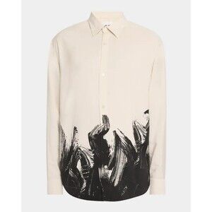 NN07 Shirt Mens Small Cream Button Up Long Sleeve Graphic FREDDY $265